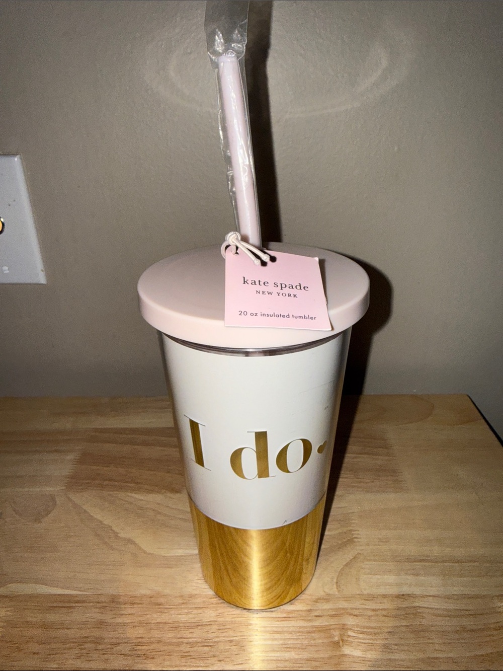 NWT kate spade White, Pink & Gold 'I Do' Insulated Tumbler